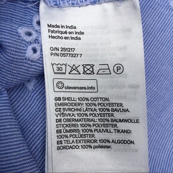 H&M boho peasant blouse blue white pinstripe eyelet lace up front long sleeve L​ - Picture 8 of 9